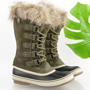 Sorel Womens Joan Of Arctic Snow Boot Size 7 Tall Olive Suede Waterproof Lace Up